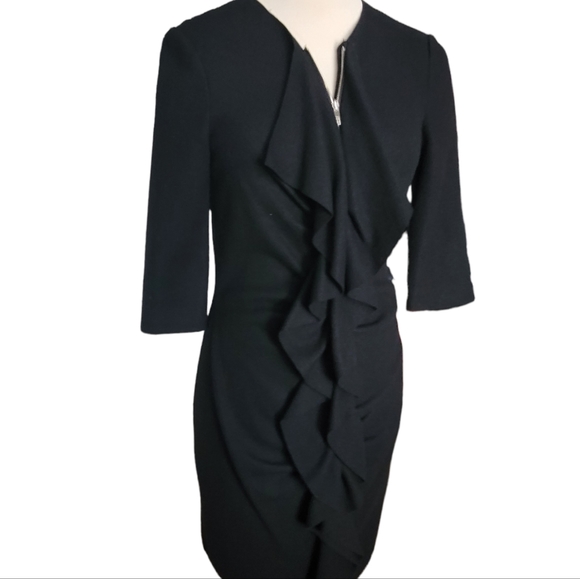 Carolina Herrera Dress Black Wool Ruffle VINTAGE - Picture 5 of 10